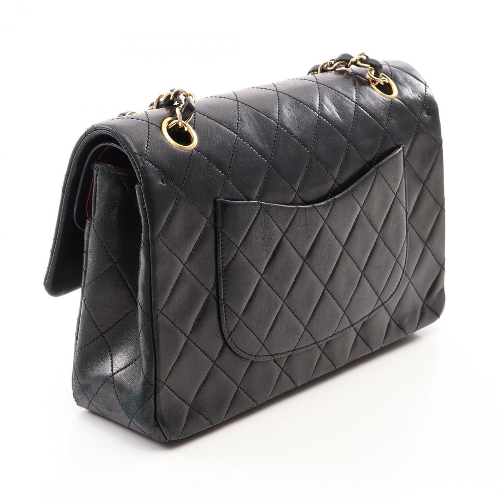 Chanel Shoulder Bag Quilted Double Flap Black Lambskin Chain — view 2