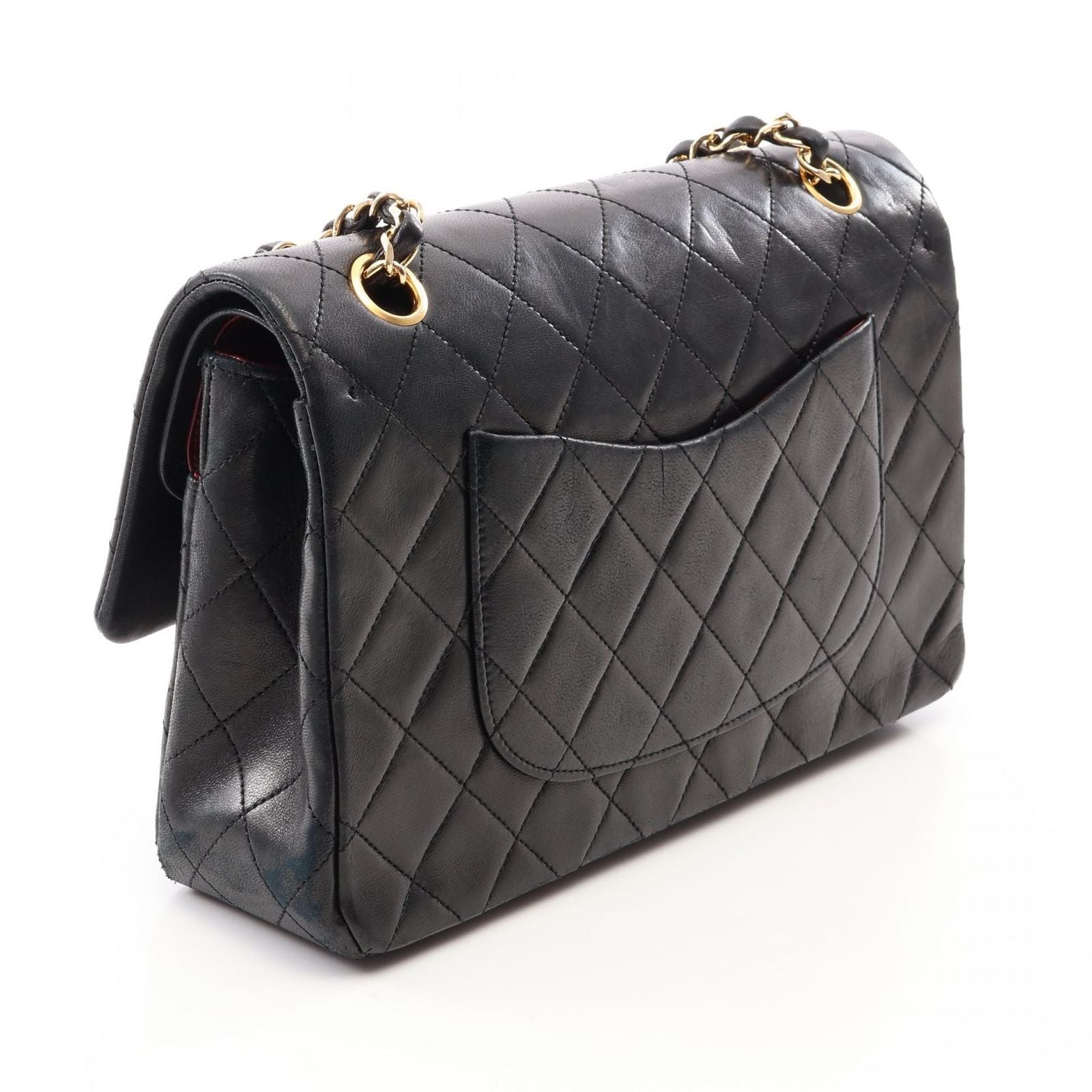Chanel Shoulder Bag Quilted Double Flap Black Lambskin Chain — view 2
