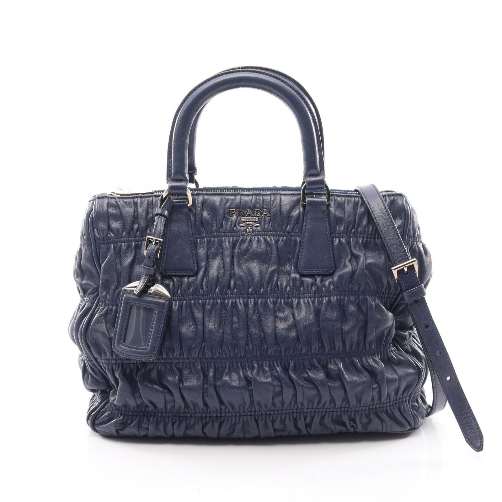 Prada Nappa Gaufre 2-Way Navy Leather Shoulder Handbag