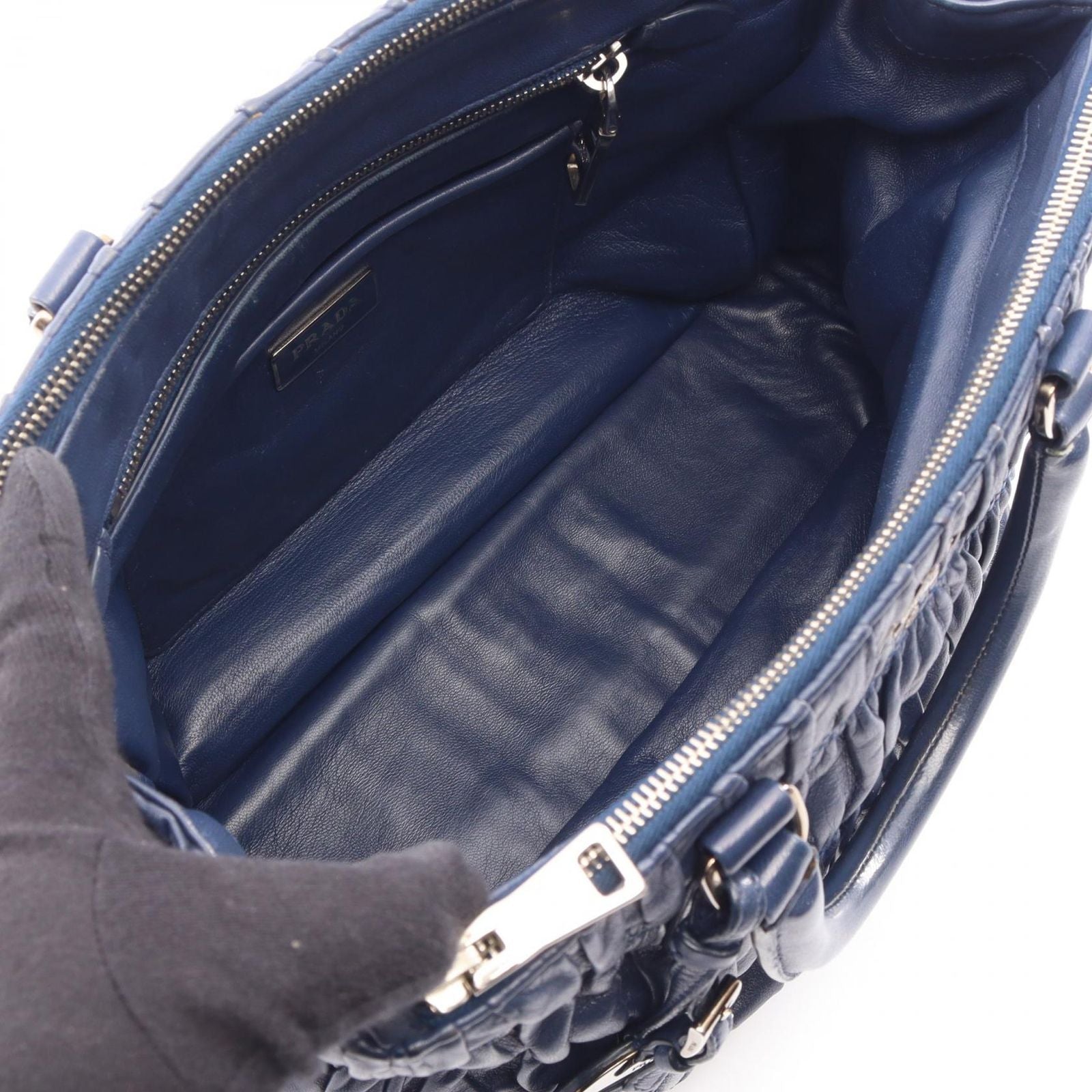 Prada Nappa Gaufre 2-Way Navy Leather Shoulder Handbag — view 3