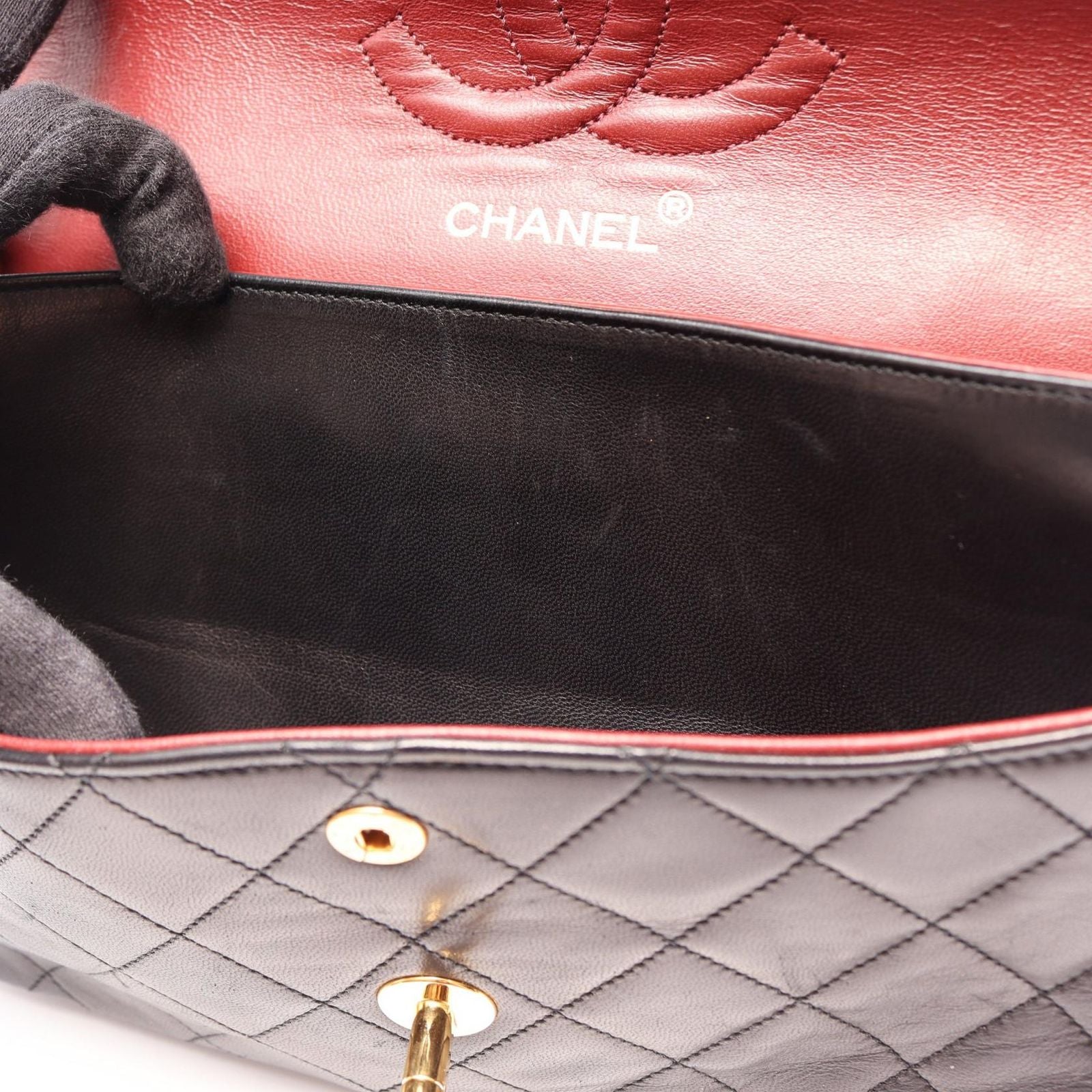 Chanel Shoulder Bag Quilted Double Flap Black Lambskin Chain — view 8