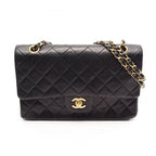 Chanel Shoulder Bag Quilted Double Flap Black Lambskin Chain