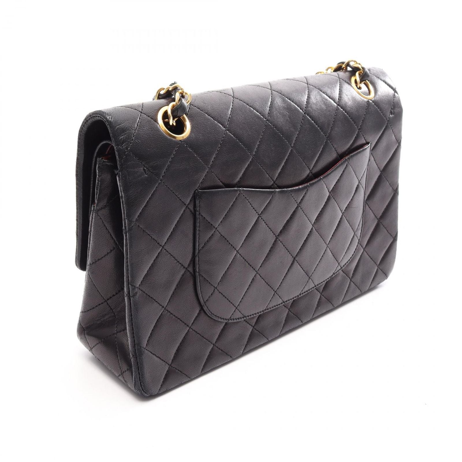 Chanel Shoulder Bag Quilted Double Flap Black Lambskin Chain — view 2