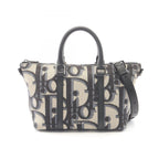 Dior Handbag Weekender 25 Maxi Oblique 2-Way Ivory Navy Black Canvas Leather