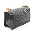 Chanel Shoulder Bag Boy Chez Blanc Stitch Black Caviar Leather Boy Chain — view 2