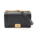 Chanel Shoulder Bag Boy Chez Blanc Stitch Black Caviar Leather Boy Chain