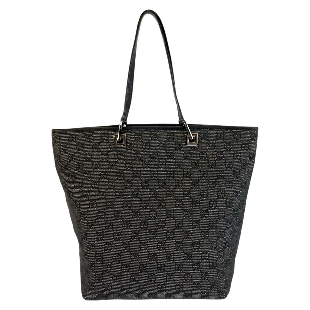 Gucci Black Silver GG Canvas Leather Tote Shoulder Bag — view 2