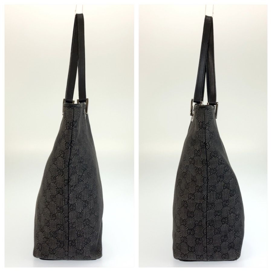 Gucci Black Silver GG Canvas Leather Tote Shoulder Bag — view 7