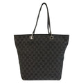 Gucci Black Silver GG Canvas Leather Tote Shoulder Bag