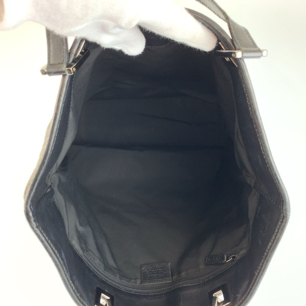Gucci Black Silver GG Canvas Leather Tote Shoulder Bag — view 8