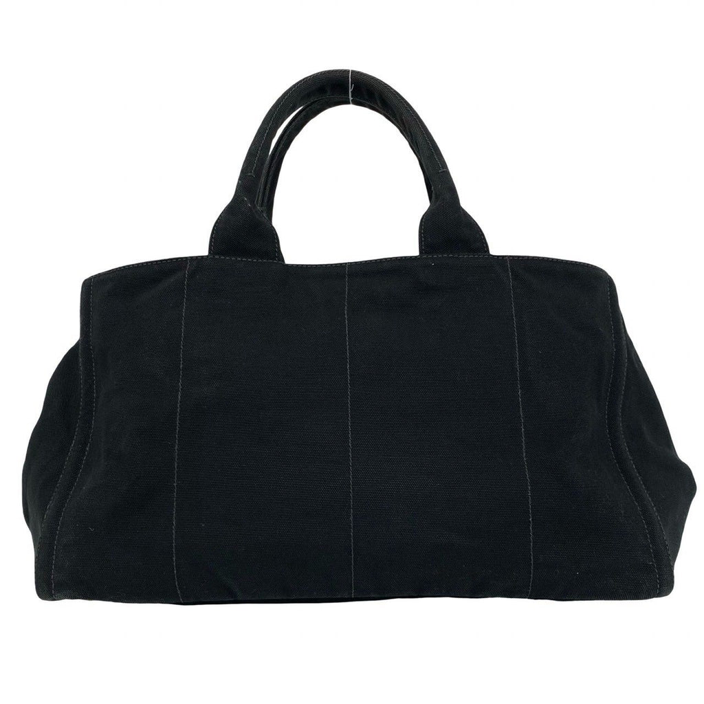 Prada Canapa Triangle Logo Canvas Saffiano Leather Studs Tote Handbag Black — view 3