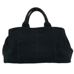 Prada Canapa Triangle Logo Canvas Saffiano Leather Studs Tote Handbag Black — view 3