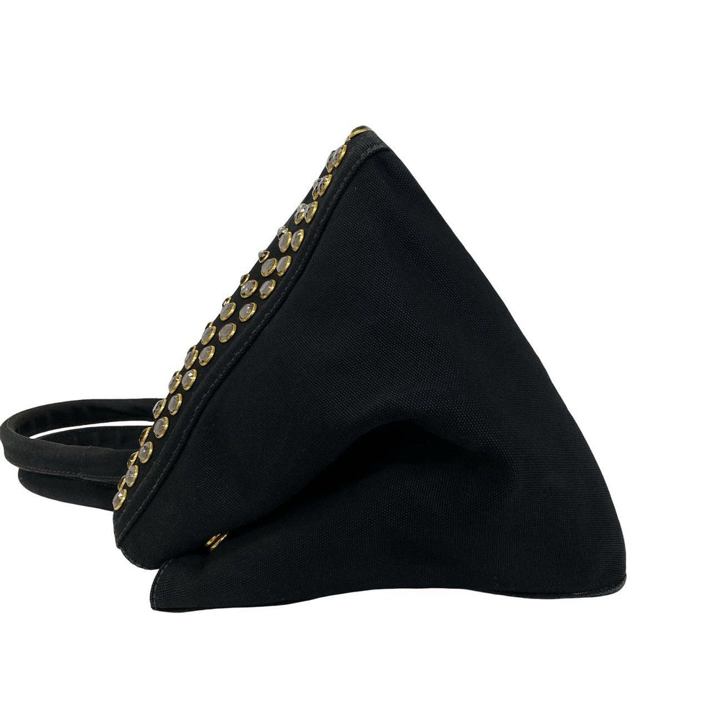 Prada Canapa Triangle Logo Canvas Saffiano Leather Studs Tote Handbag Black — view 5