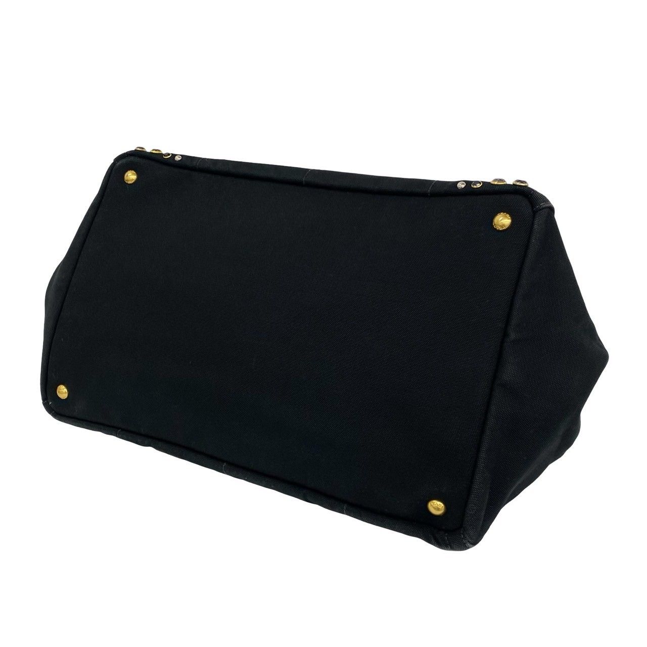 Prada Canapa Triangle Logo Canvas Saffiano Leather Studs Tote Handbag Black — view 8