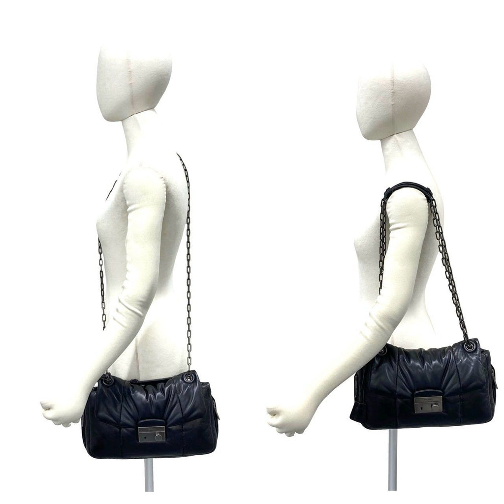 Prada Nappa Bomber Logo Leather Chain Shoulder Bag Pochette Black with Key — view 2