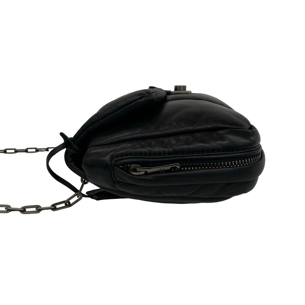 Prada Nappa Bomber Logo Leather Chain Shoulder Bag Pochette Black with Key — view 5