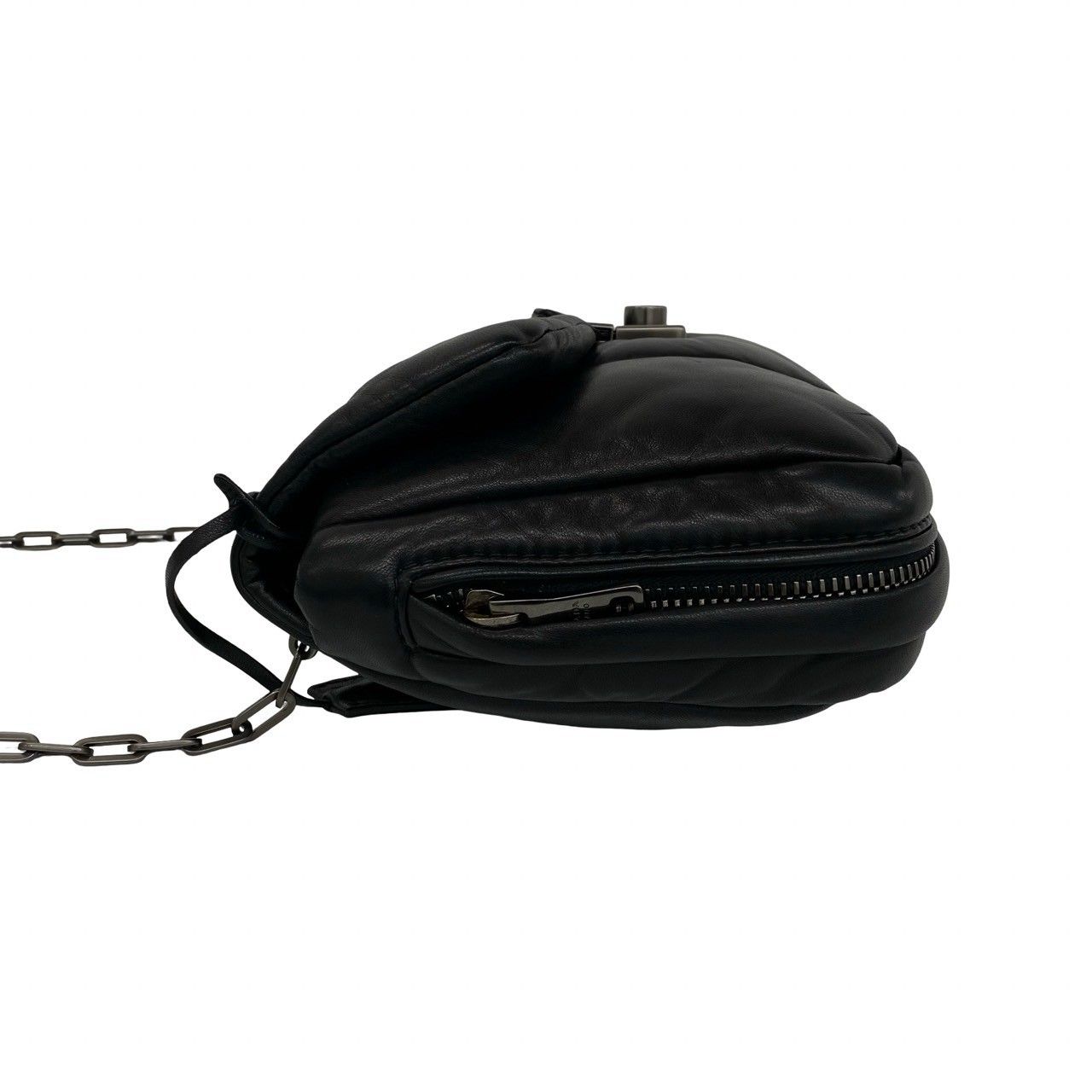 Prada Nappa Bomber Logo Leather Chain Shoulder Bag Pochette Black with Key — view 5
