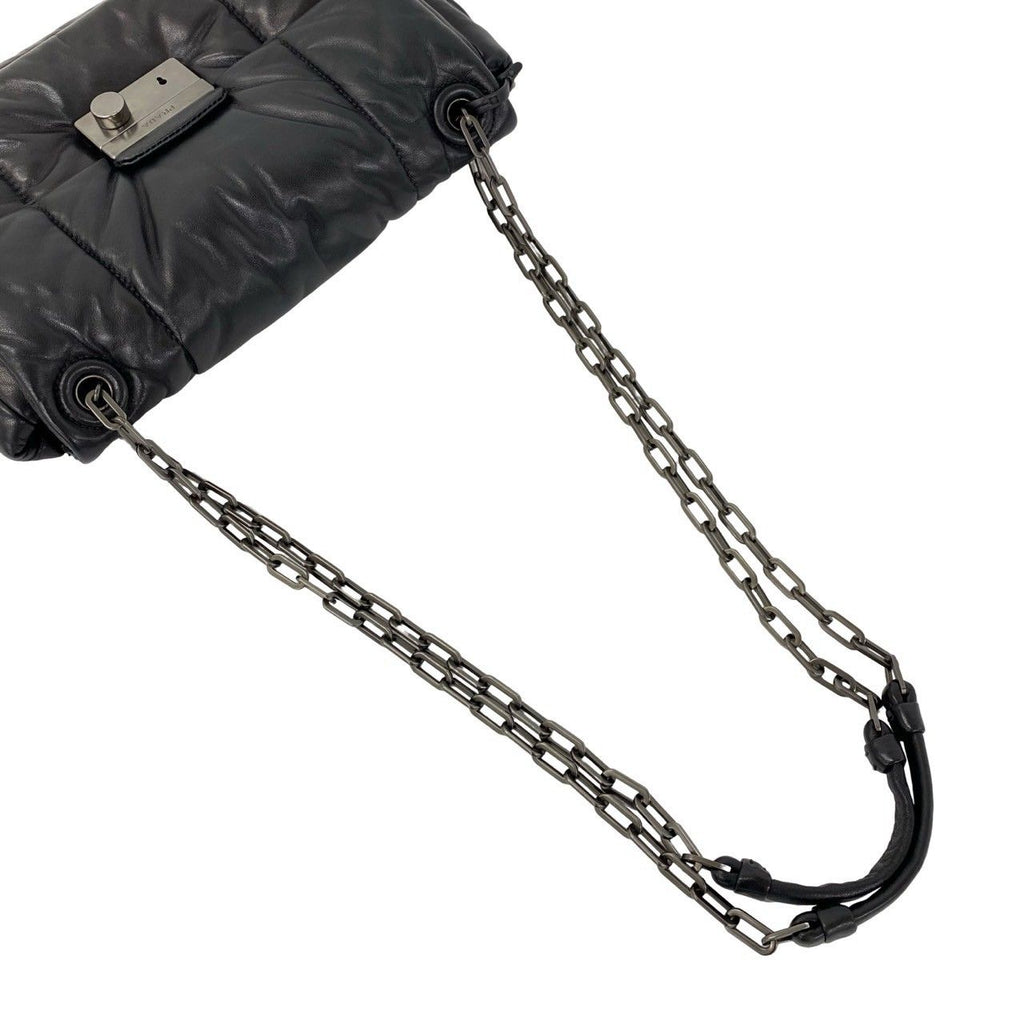 Prada Nappa Bomber Logo Leather Chain Shoulder Bag Pochette Black with Key — view 4
