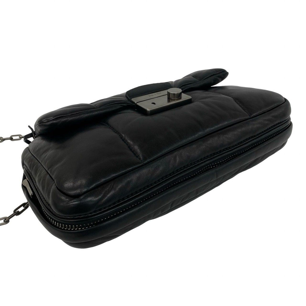 Prada Nappa Bomber Logo Leather Chain Shoulder Bag Pochette Black with Key — view 7