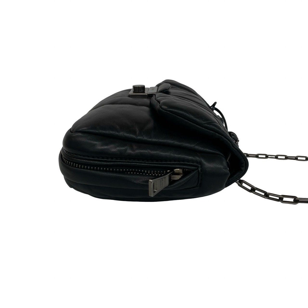 Prada Nappa Bomber Logo Leather Chain Shoulder Bag Pochette Black with Key — view 6
