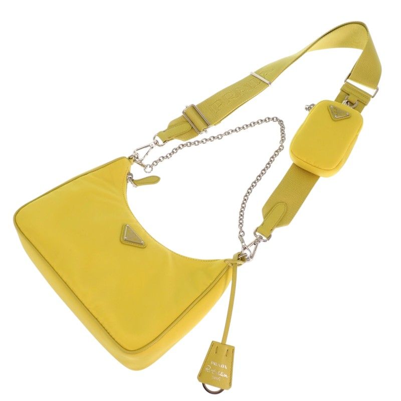 Prada Re-Nylon 2-Way Handbag Shoulder Bag Nylon Yellow Triangle Logo Chain — view 2