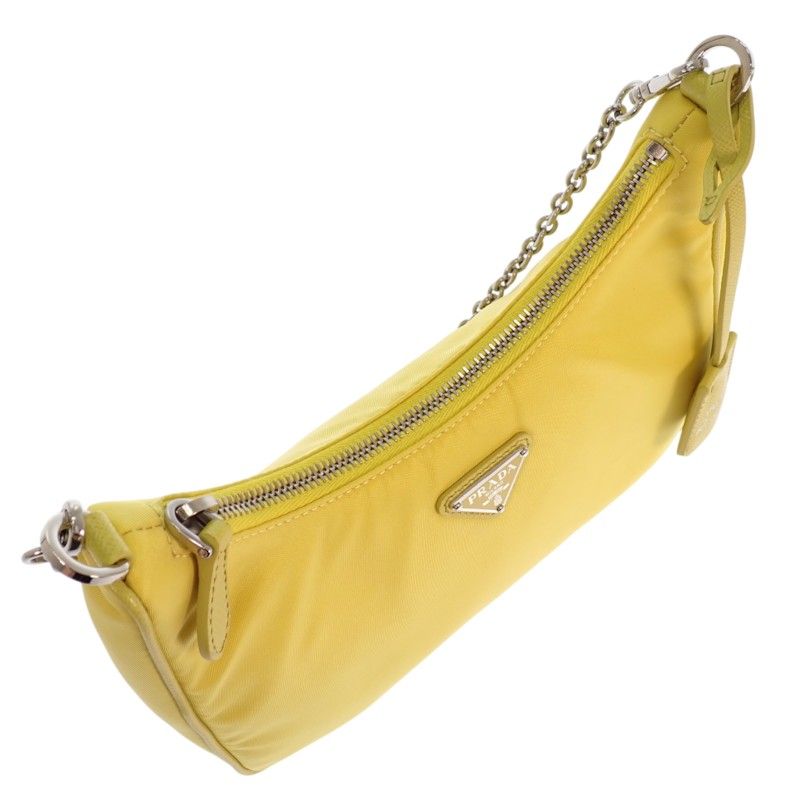 Prada Re-Nylon 2-Way Handbag Shoulder Bag Nylon Yellow Triangle Logo Chain — view 8