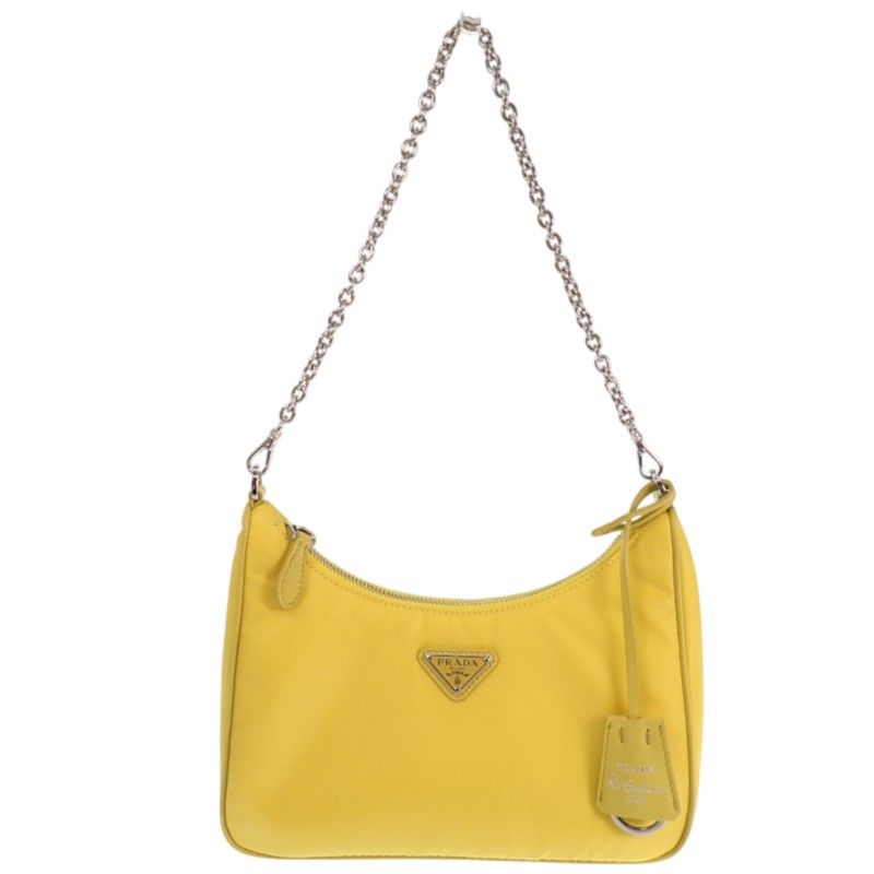 Prada Re-Nylon 2-Way Handbag Shoulder Bag Nylon Yellow Triangle Logo Chain — view 3
