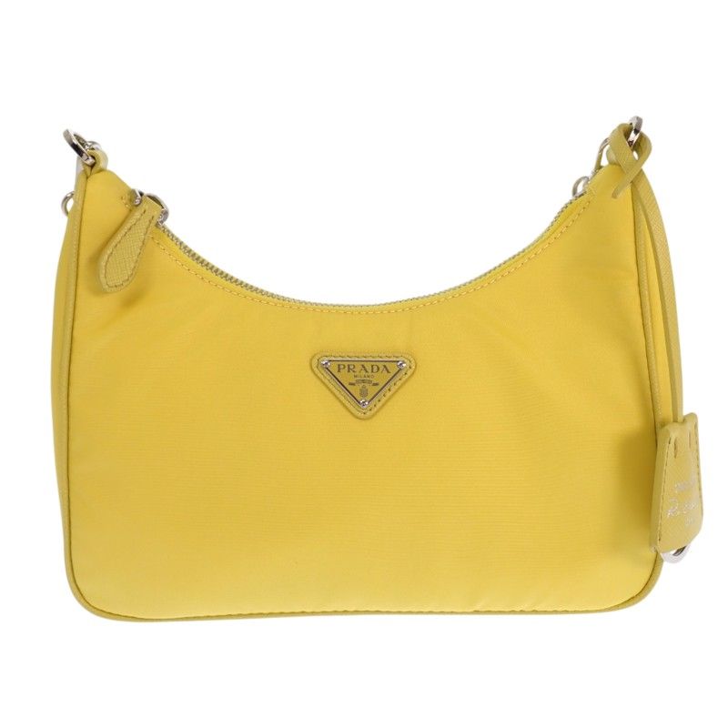 Prada Re-Nylon 2-Way Handbag Shoulder Bag Nylon Yellow Triangle Logo Chain — view 4