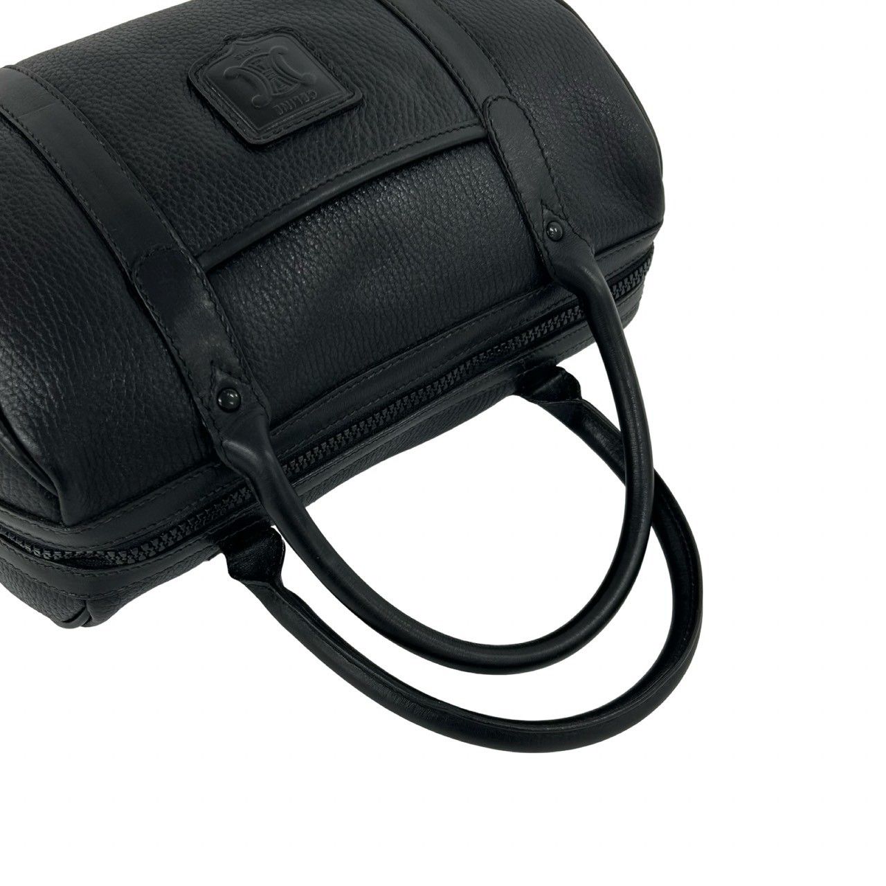 Celine Vintage Triomphe Embossed Logo Leather Handle Mini Boston Bag Black — view 4