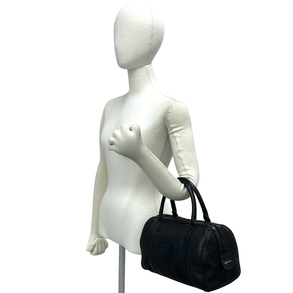 Celine Vintage Triomphe Embossed Logo Leather Handle Mini Boston Bag Black — view 2