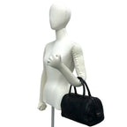 Celine Vintage Triomphe Embossed Logo Leather Handle Mini Boston Bag Black — view 2
