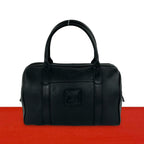Celine Vintage Triomphe Embossed Logo Leather Handle Mini Boston Bag Black