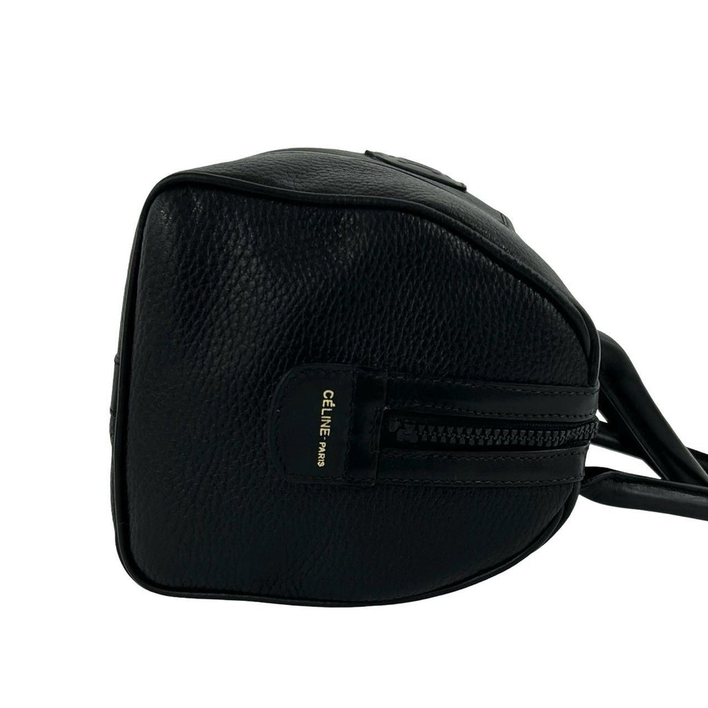 Celine Vintage Triomphe Embossed Logo Leather Handle Mini Boston Bag Black — view 6