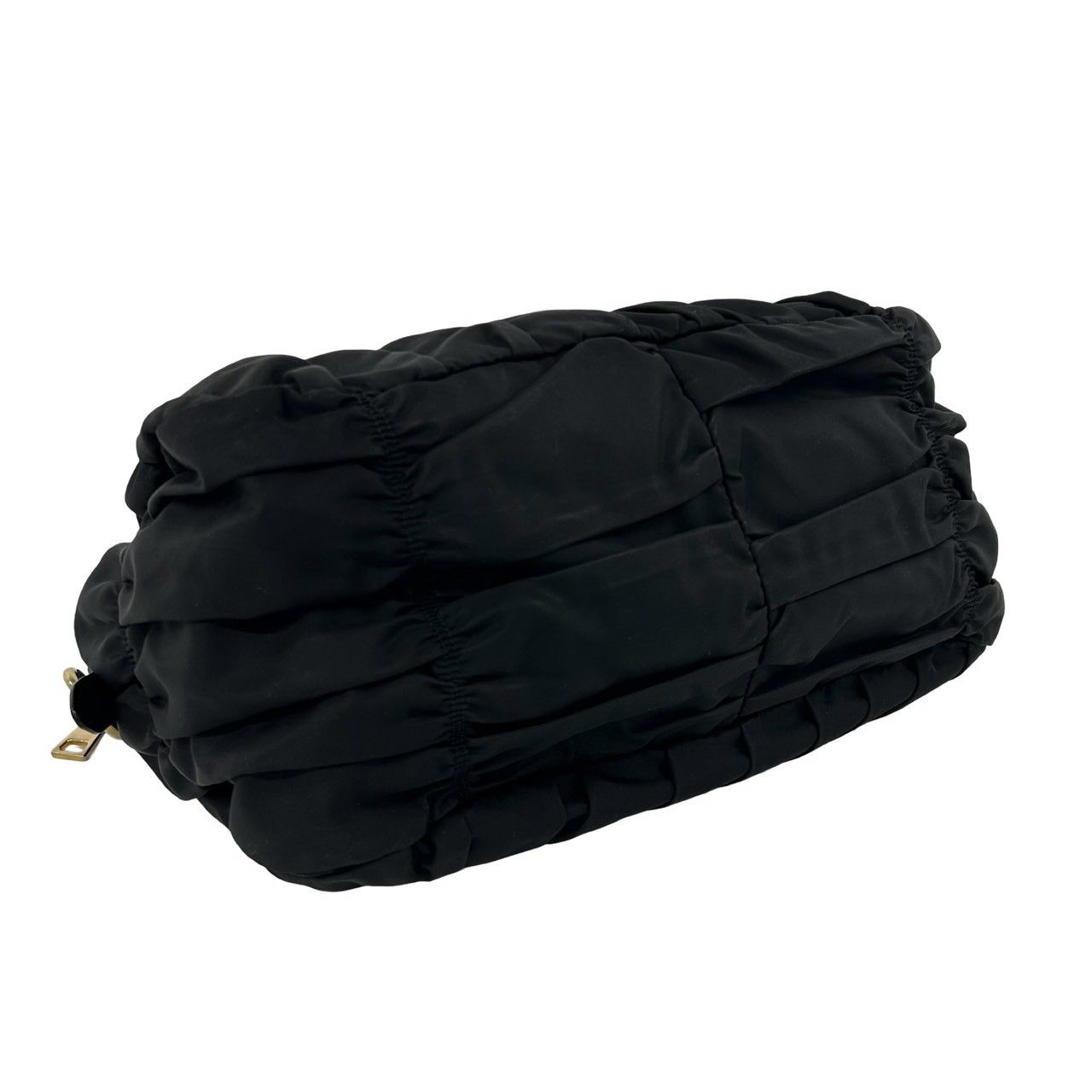 Prada Logo Gathered Nylon Leather 2-Way Handbag Tote Shoulder Bag Black — view 7
