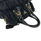 Prada Logo Gathered Nylon Leather 2-Way Handbag Tote Shoulder Bag Black — view 4