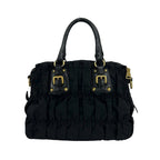 Prada Logo Gathered Nylon Leather 2-Way Handbag Tote Shoulder Bag Black — view 3