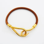 Hermes Bracelet Jumbo Hook Gold Plated Leather Brown — view 3