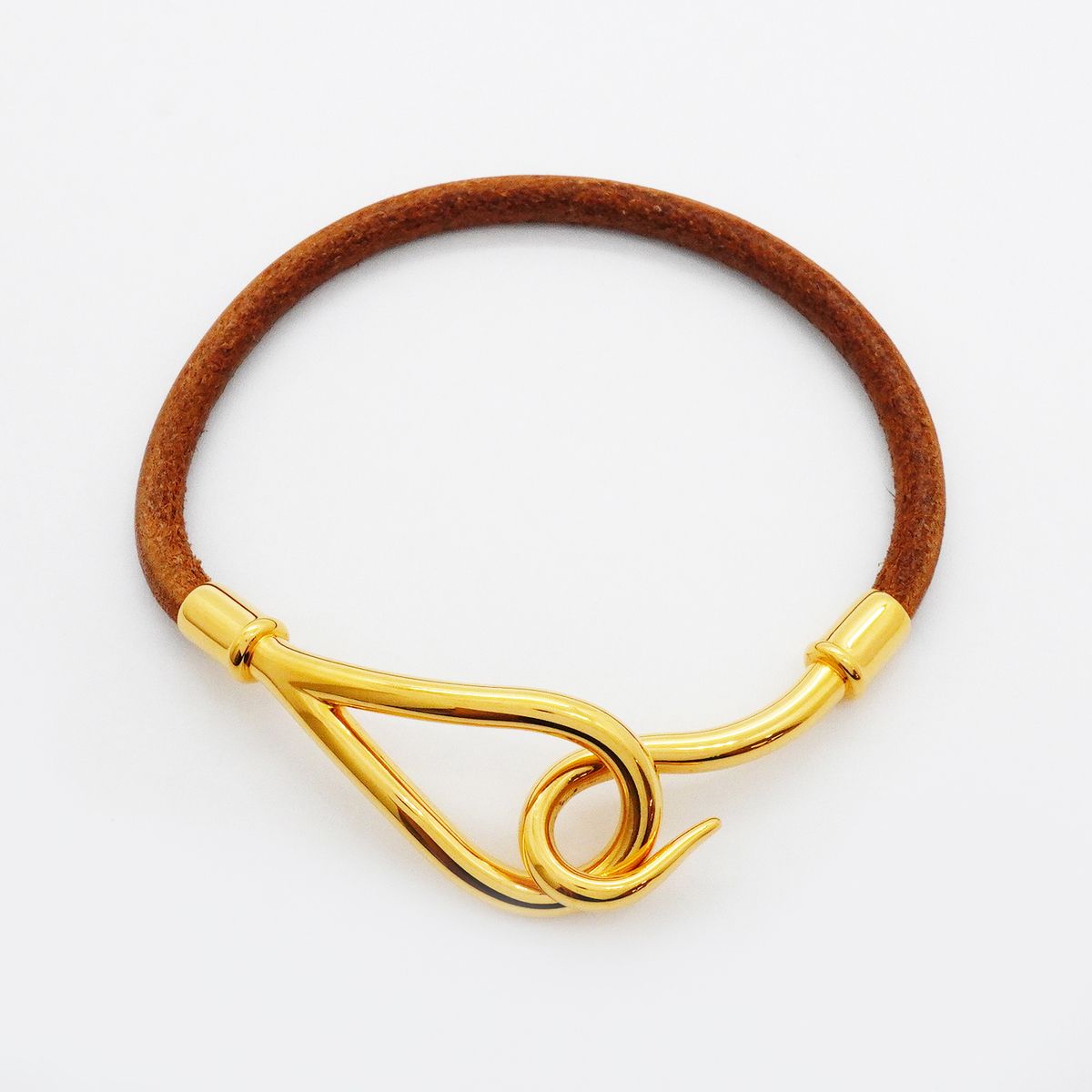 Hermes Bracelet Jumbo Hook Gold Plated Leather Brown — view 3