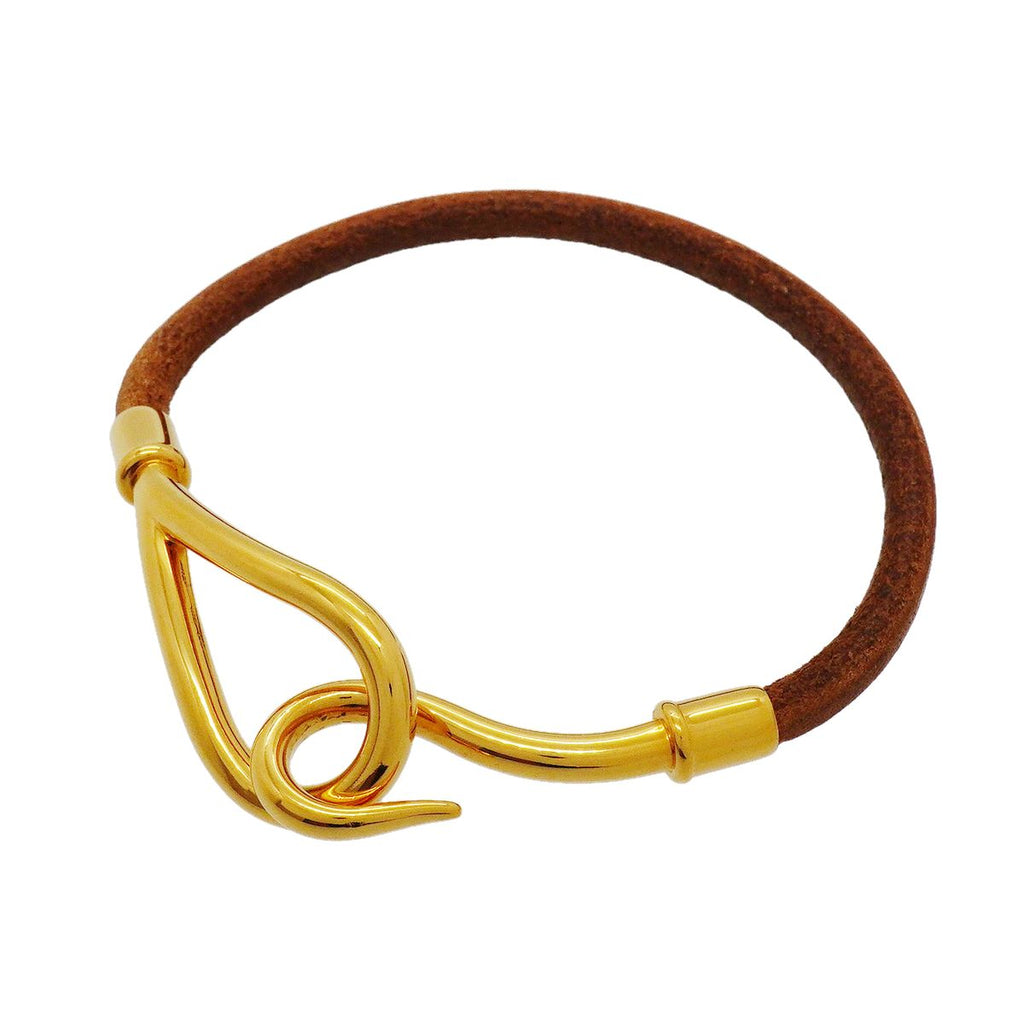 Hermes Bracelet Jumbo Hook Gold Plated Leather Brown