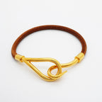 Hermes Bracelet Jumbo Hook Gold Plated Leather Brown — view 4