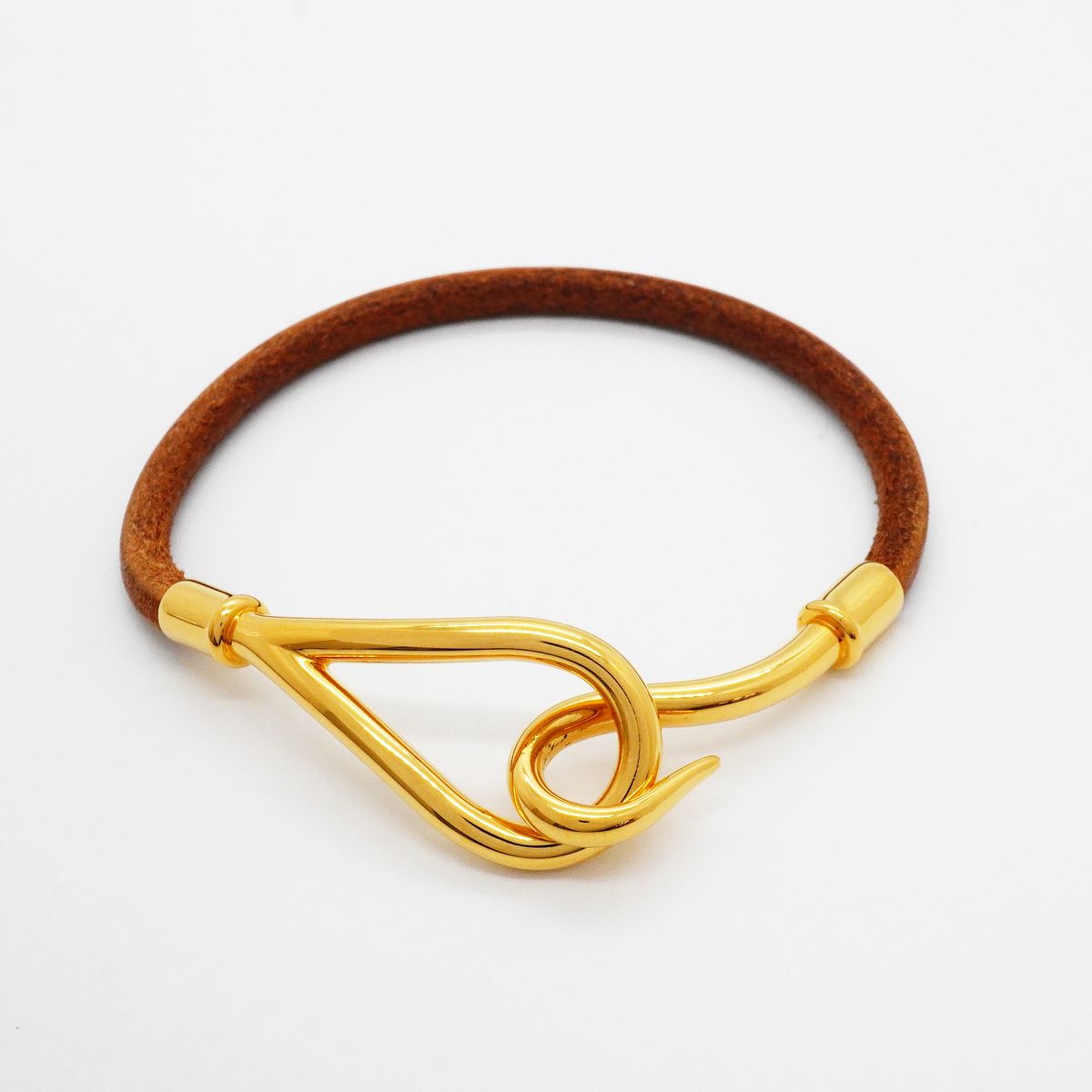 Hermes Bracelet Jumbo Hook Gold Plated Leather Brown — view 4