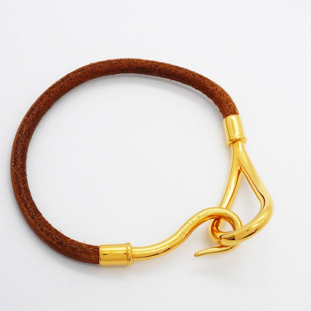 Hermes Bracelet Jumbo Hook Gold Plated Leather Brown — view 2