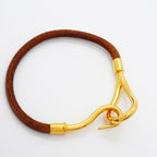 Hermes Bracelet Jumbo Hook Gold Plated Leather Brown — view 2