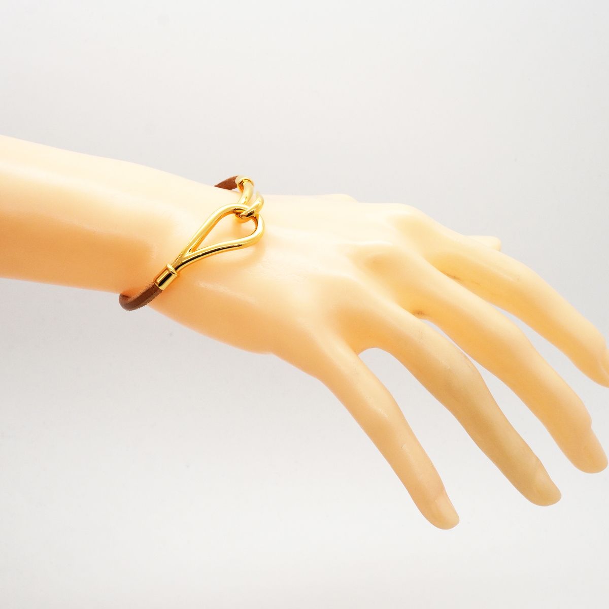 Hermes Bracelet Jumbo Hook Gold Plated Leather Brown — view 6