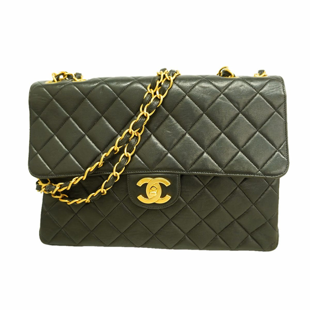Chanel Shoulder Bag Maxi Quilted Lambskin Black Gold
