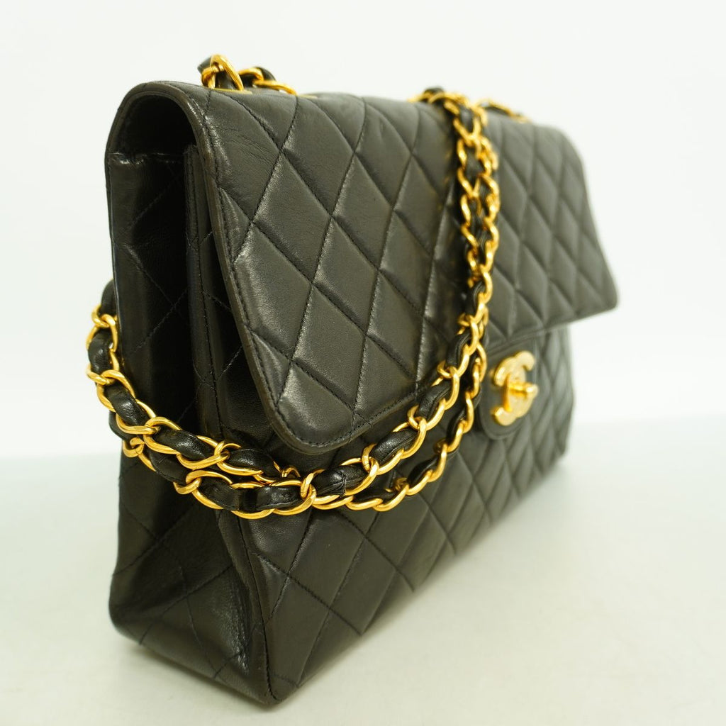 Chanel Shoulder Bag Maxi Quilted Lambskin Black Gold — view 2
