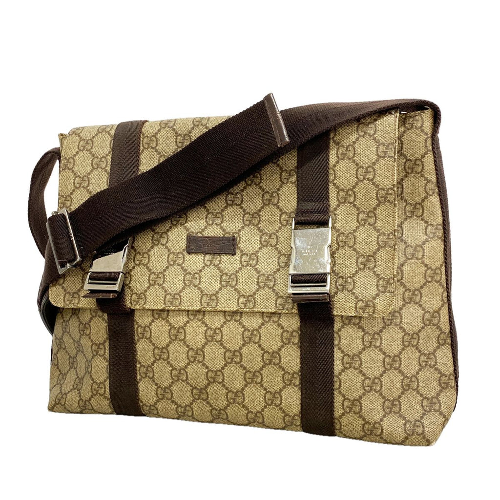 Gucci Shoulder Bag GG Supreme Brown Silver