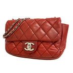 Chanel Shoulder Bag Mini Quilted Lambskin Red Silver