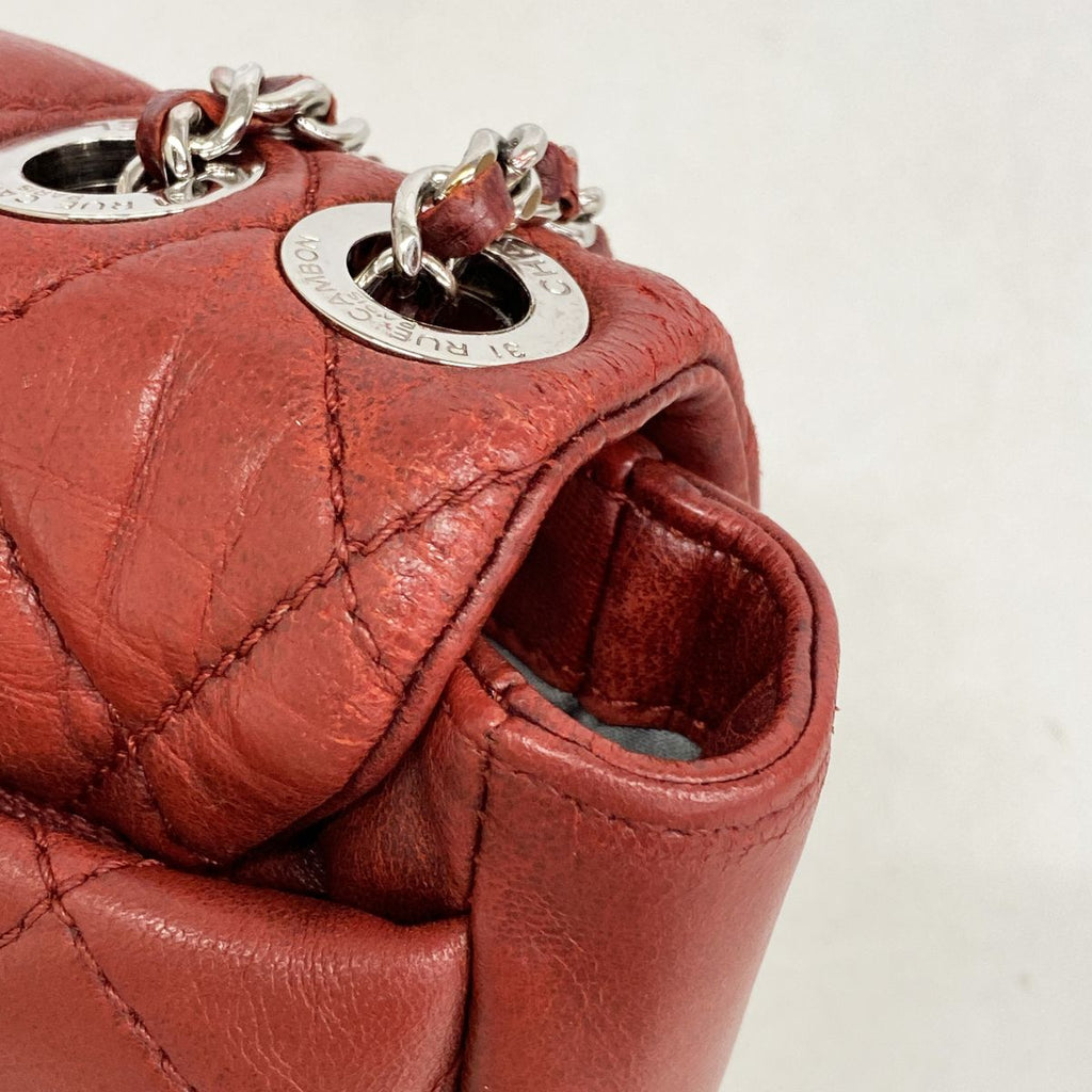 Chanel Shoulder Bag Mini Quilted Lambskin Red Silver — view 7