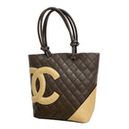 Chanel Tote Bag Cambon Lambskin Brown Silver